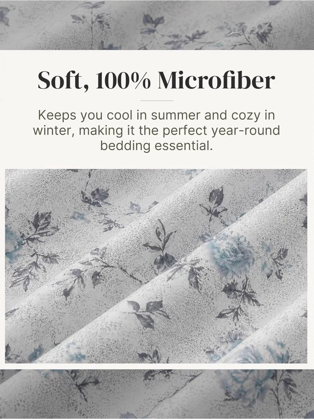 Floral Microfiber Sheet Set in Light Blue and Gray - Soft Printed Bedding